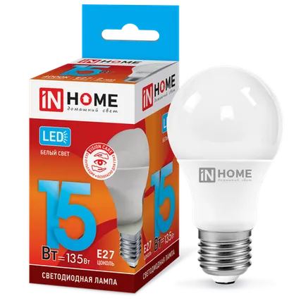 Фото №0 IN HOME Лампа светодиодная 15Вт Е27 4000К 1350Лм A60 груша LED-A60-VC IN HOME