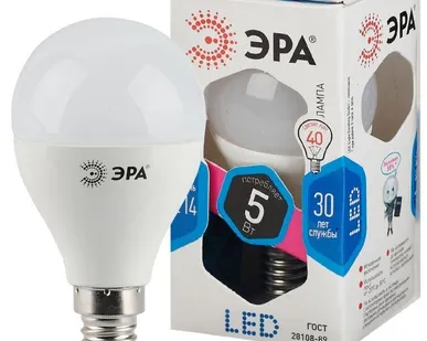 фото Лампа светодиодная P45-5w-840-E14 шар 400лм ЭРА Б0028487