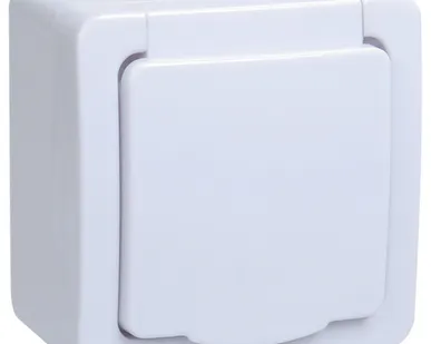 фото IEK Розетка 1-м ОП Гермес Plus 16А IP54 с заземл. с бел.крышкой РСб20-3-ГПБб IEK