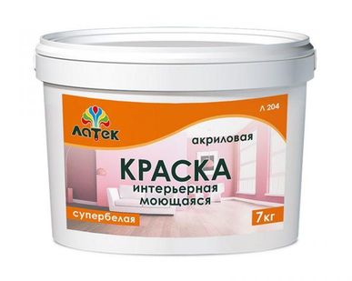 фото Краска Латек интерьерная, моющаяся супербелая, 14кг
