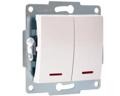 фото Механизм выключателя 2-кл. 1п СП Karina 10А IP20 с подсветкой жемчуж./бел. перламутр LEZARD 707-3088-112