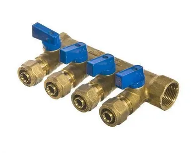 фото Коллектор Smart 3/4" внутр(г) х 4 отвода 16 обж(ц) х 3/4" нар(ш) с шаровыми