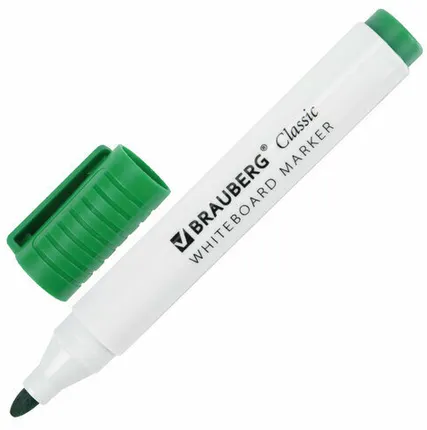 Фото №0 Маркер стираемый для белой доски ЗЕЛЕНЫЙ, BRAUBERG "CLASSIC", 3мм, с клипом, 152116