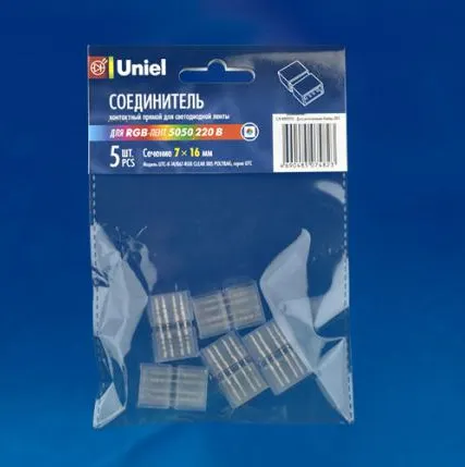Фото №0 Клеммы соединительные для лент 220В UTC-K-14/B67-RGB CLEAR 005 POLYBAG Соединитель контактный прямой для светодиодных лент 220В 5050 RGB, 4 контакта, цвет прозрачный, 5 штук в пакете