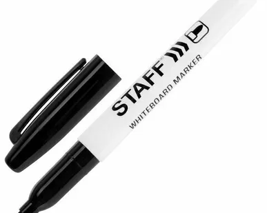 фото Маркер стираемый для белой доски ЧЕРНЫЙ, (STAFF) EVERYDAY, 2,5 мм, тонкий корпус, набор 4шт., 151093