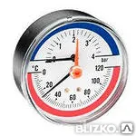 фото Термоманометр аксиальный 1/2", 0-4 бар, 0-120 град Ваттс / Watts (Германия)