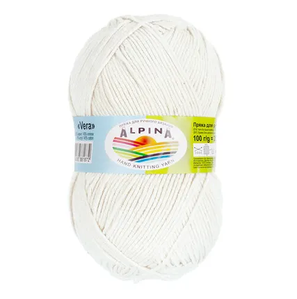 Фото №0 Пряжа ALPINA "VERA" 55% акрил, 45% хлопок 100 г 280 м №01 БЕЛЫЙ