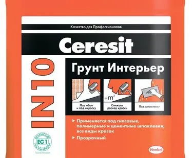 фото Грунтовка Ceresit IN 10 Грунт Интерьер, 5 кг, 5 л, бежевый