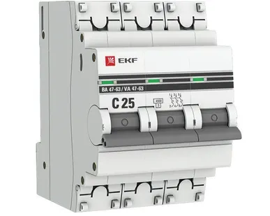 фото Выключатель автоматический модульный 3п C 25А 4.5кА ВА 47-63 PROxima EKF mcb4763-3-25C-pro