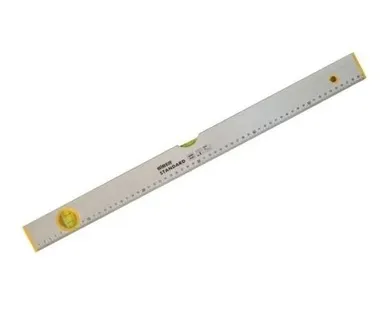 фото Уровень Бибер Стандарт алюминиевый коробчатый 2 глазка с линейкой, 80см