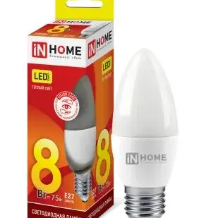 фото Лампа сд LED-СВЕЧА-VC 8Вт 230В Е27 3000К 720Лм IN HOME