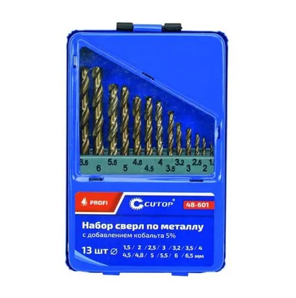 Фото №0 Набор свёрел по металлу с кобальтом 13 шт. (1,5-6,5 шаг 0,5+3,2+4,8) Cutop Profi арт. 48-601