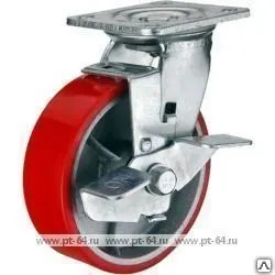 Фото №0 Поворотное чугун. колесо SCpb 100, полиуретан, тормоз, г/п 250 кг, Ø 100мм