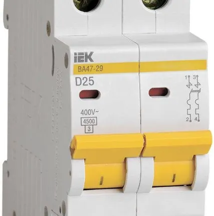 Фото №0 Выключатель автоматический модульный 2п D 25А 4.5кА ВА47-29 IEK MVA20-2-025-D