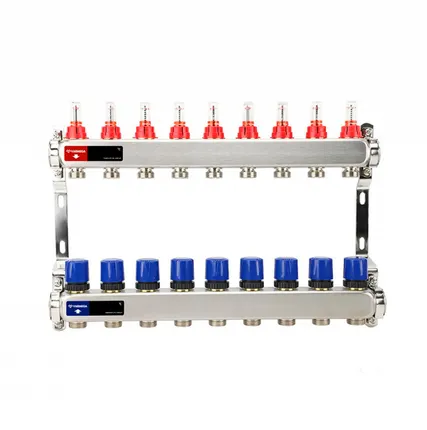 Фото №0 Коллекторная группа Varmega из нержавеющей стали 1" на 9 контуров с расходомерами и автоматическим воздухоотводчиком