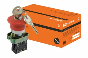 фото Кнопка BS142 "Грибок"с ключом красный d22мм 230В 1р TDM