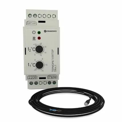 Фото №0 Терморегулятор на DIN-рейку с датчиком температуры 16А,3,5кВт (Т1 от -20С до 0С, Т2 от 0С до +12С) TPm.1 GRANDEKS