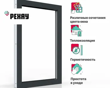 фото REHAU Пластиковое окно ПВХ REHAU BLITZ 1000х500 мм (ВхШ) с учетом подставочного профиля, глухое, двухкамерный стеклопакет, антрацитово-серый снаружи