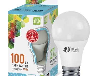 фото ЛАМПА светодиодная LED-A60 11ВТ 230В Е27 4000К 990ЛМ ASD