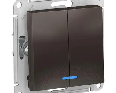 фото Выключатель 2-кл. СП AtlasDesign 10А IP20 (сх. 5а) 10AX с подсветкой механизм мокко SE ATN000653