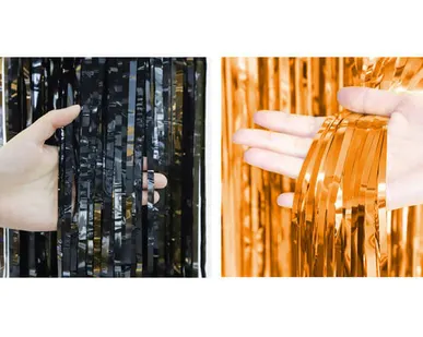 фото Занавес Дождик бронза (оранжевый), черный, Металлик, 100*200 см, 2 шт.