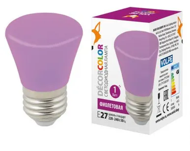 фото Лампа LED-D45-1W/PURPLE/E27/FR/С BELL Лампа декоративная светодиодная. Форма "Колокольчик", матовая. Цвет фиолетовый. Картон. ТМ Volpe.