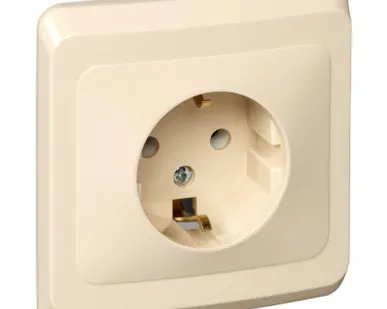 фото Розетка 1-м СП Этюд 16А IP20 250В с заземл. без защ. шторок крем. SE PC16-003K