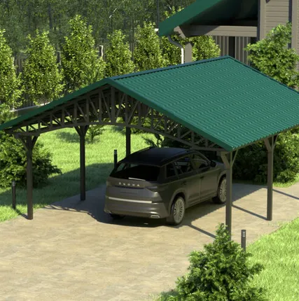 Фото №0 Двускатный навес №22 из металлочерепицы 5,5х6,3 м