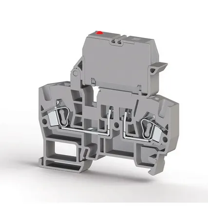 Фото №0 Klemsan Клеммник пружинный с держ. предохр. (5х20, 5х25), откид.картридж, с индикацией 220VAC, на DIN-рейку, 4 мм.кв., (серый); YBK SLD 220VAC