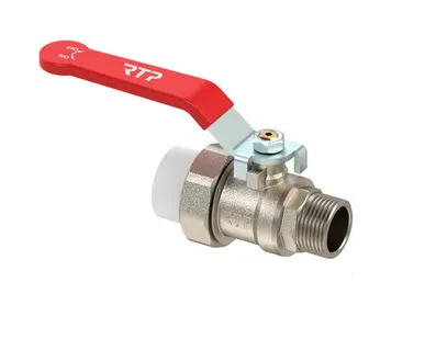 фото Кран шаровой ручка рычаг, латунь, с переходом на трубу PPR/наружная резьба 50х1_1/2", индивидуальная упаковка, никель, RTP