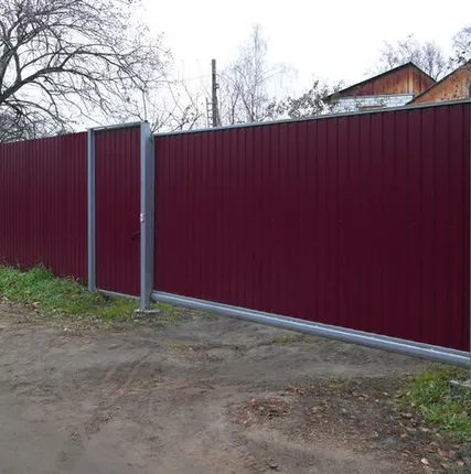 Фото №0 Откатные ворота Эконом на винтовых сваях