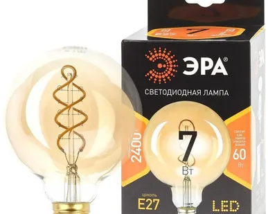 фото Лампа F-LED G95-7W-824-E27 spiral gold (филамент шар спир. зол. 7Вт тепл. E27) (20/560) ЭРА Б0047663
