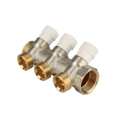 Фото №0 Коллектор распределительный 1" н.р. - в.р. с 3 отводами 45° - 3/4"ЕК (евроконус) STOUT