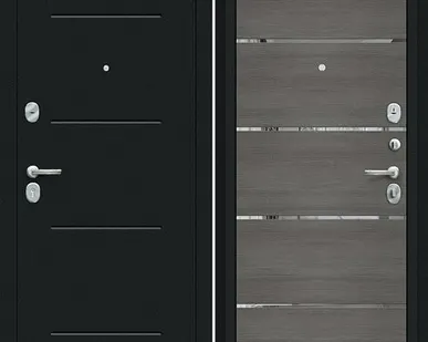 фото Входная дверь Лайн Букле черное-Грей молдинг