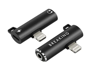 фото Адаптер-переходник Breaking (Lightning to 3.5mm mini Jack + Lightning) 7 см, чёрный
