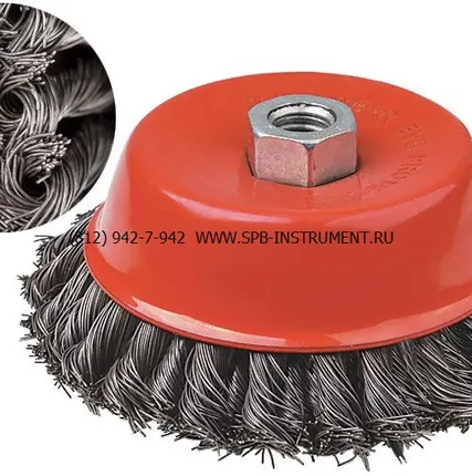 Фото №0 Корщетка-чашка, гайка М14, стальная витая проволока 100 мм FIT 39468