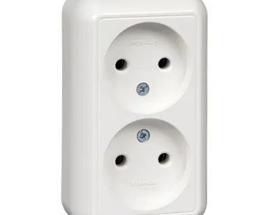 фото Розетка 2-м ОП Прима 16А IP20 без заземл. без защ. шторок (опт. упак.) бел. SchE RA16-213-B