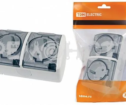 Фото №0 Розетка двойная 2П+3 открытой установки IP54 16А с прозрачной крышкой белая Селигер TDM (5/60) П