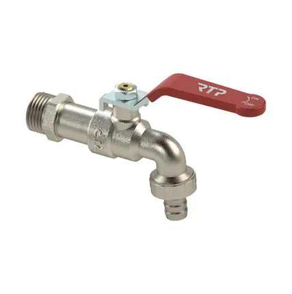 Фото №0 Кран шаровой водоразборный ручка рычаг, латунь, наружная/наружная резьба 1/2"х1/2"-14, индивидуальная упаковка, никель, RTP