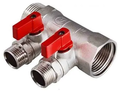 фото Коллектор 1х2 выхода 1/2, нар. р. с отсекающими кранами Valtec