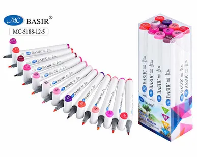 фото Набор скетчмаркеров двусторон. 1,0-7,0 мм 12цв. розовые, красные и фиолетовые тона (Basir)