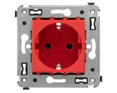 фото Розетка 1-м СП 2мод. Avanti "Красный квадрат" 16А IP20 2P+E защ. шторки красн. DKC 4401003