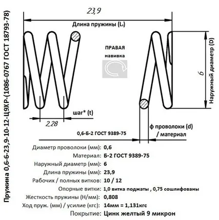 Фото №0 Пружина 0,6-6-23,9-10-12-Ц9ХР-(1086-0767 ГОСТ 18793-80)