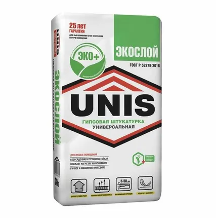 Фото №0 Штукатурка гипсовая ЭКОСЛОЙ серая Юнис (30 кг) /42/