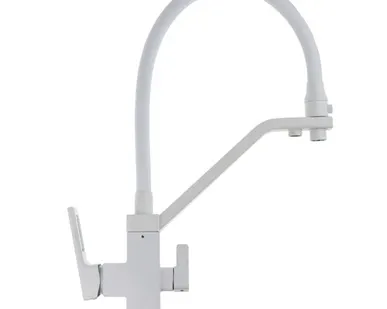 фото Смеситель для кухни с подключением фильтра, белый-хром, гибкий излив, крепление 1 шпилька, GAPPO