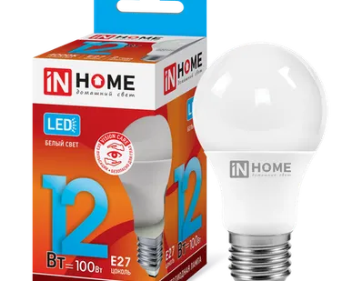 фото IN HOME Лампа светодиодная 12Вт 230В Е27 4000К 1080Лм A60 груша LED-A60-VC IN HOME