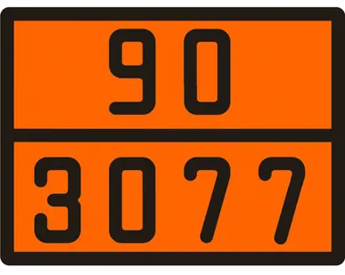 фото Табличка по ДОПОГ 90/3077 (вещество твердое опасное для окружающей среды)