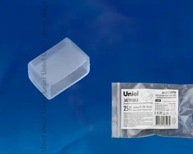 фото Зажим (заглушка) для ленты UCW-K14-CLEAR 025 POLYBAG Изолирующий зажим (заглушка) для светодиодной ленты 220В, 14-16х7мм, цвет прозрачный, 25 штук в пакете. TM Uniel.