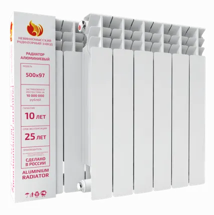 Фото №0 Радиатор алюминиевый "НРЗ" ПРОФИ 500/100 (Россия) 6 секций