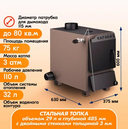 Фото №5 Твердотопливный котел Каракан 8 ТПЭ 3, 8 кВт, одноконтурный, с плитой